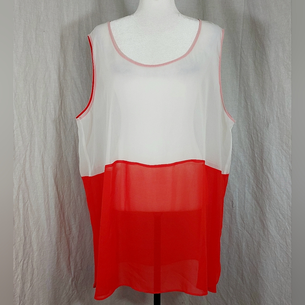 Marina Rinaldi red+white colorblock sleeveless chiffon tunic, us22, NWOT